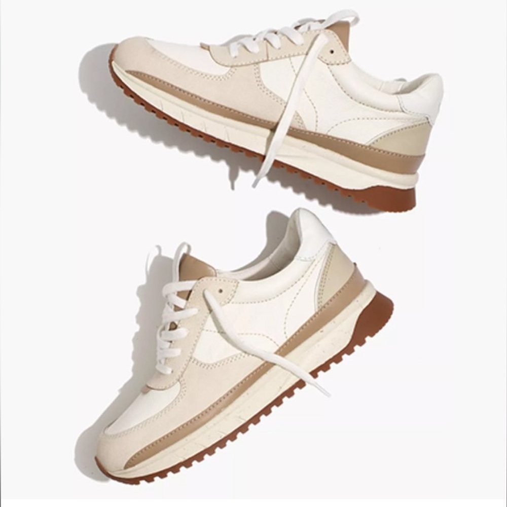 $110 Madewell Kickoff Trainer Sneakers in Antique Cream Multi
